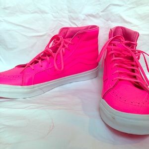 VANS high top hot pink leather sneakers
